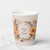 Herfst Waterverf rustieke bloemenbruiloft Papieren Bekers (Achterkant)