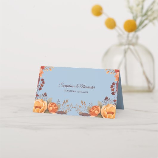 Herfst Waterverf rustieke bloemenbruiloft Plaatskaartje (Achterkant)