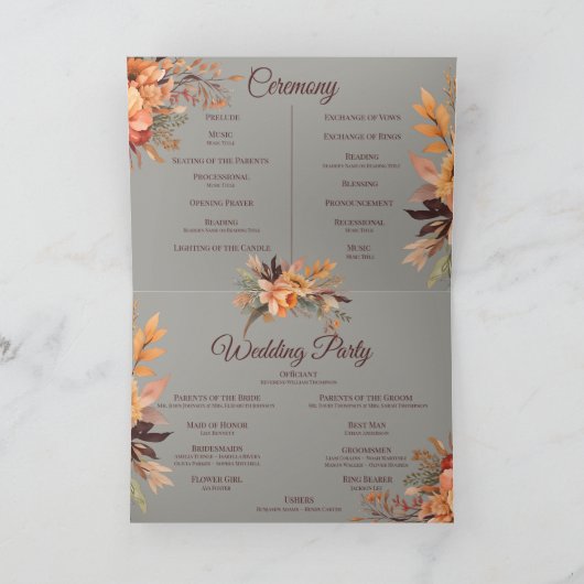 Herfst Waterverf Rustieke bloemenbruiloft Programm Bedankkaart (Binnen)