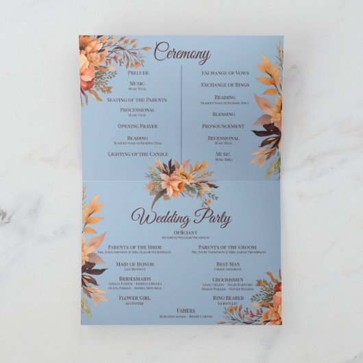 Herfst Waterverf Rustieke bloemenbruiloft Programm Bedankkaart (Binnen)