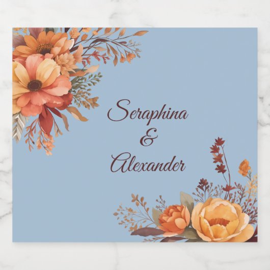 Herfst Waterverf rustieke bloemenbruiloft Sparkling Wijnetiket (Enkel label)