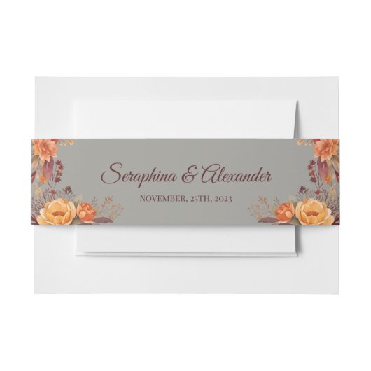 Herfst Waterverf rustieke bloemenbruiloft Uitnodigingen Wikkel (Voorkant Voorbeeld)