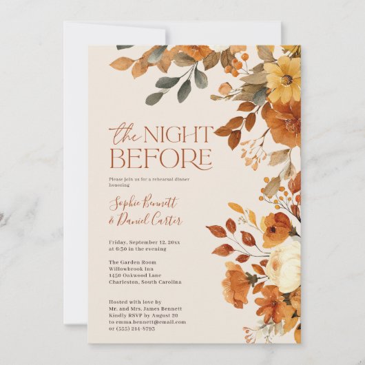 Herfst Waterverf Rustieke repetitie Dinner Wedding Kaart (Voorkant)