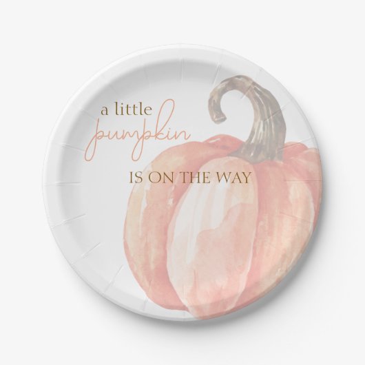 Herfst Waterverf Sinaasappel Pompoen Baby shower Papieren Bordje (Voorkant)