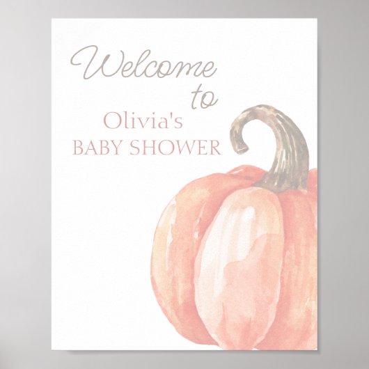 Herfst Waterverf Sinaasappel Pompoen Baby shower W Poster (Voorkant)