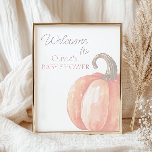 Herfst Waterverf Sinaasappel Pompoen Baby shower W Poster