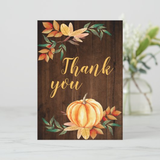 Herfst Waterverf Sinaasappel pompoen Dank u wel Bedankkaart (Staand voorkant)