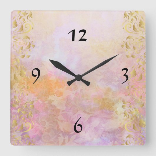 Herfst Waterverf Square Clock Floral Vierkante Klok (Voorkant)