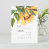 Herfst Waterverf Sunflower Bridal Shower Invitatio Kaart (Staand voorkant)
