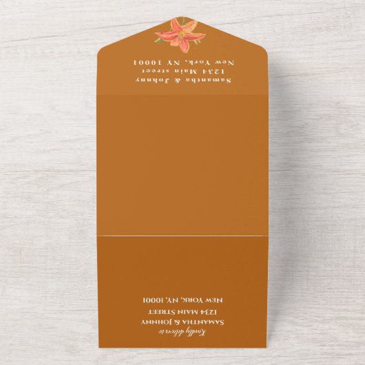 Herfst Waterverf Terracotta Lily Bloemenbruiloft All In One Uitnodiging (Buitenkant)