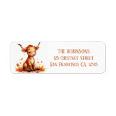 Herfst Waterverf Texas Longhorn Kalf Etiket (Voorkant)