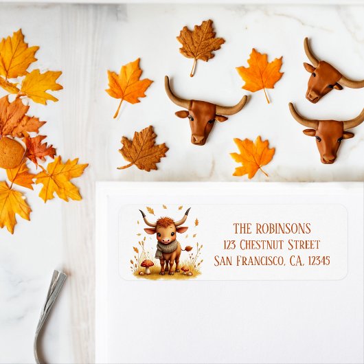 Herfst Waterverf Texas Longhorn Kalf Sjaal Etiket