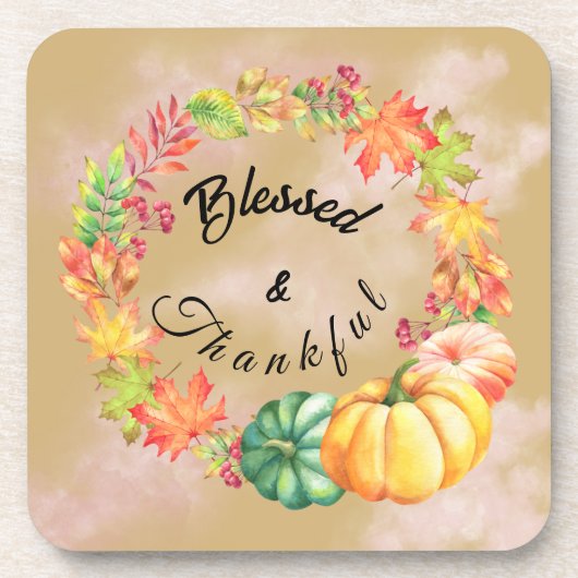 Herfst Waterverf Thanksgiving zonder zegen Bier Onderzetter (Voorkant)