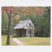Herfst Waterverf van boscabine Kunstschilder Fleece Deken (Voorkant (Horizontaal))