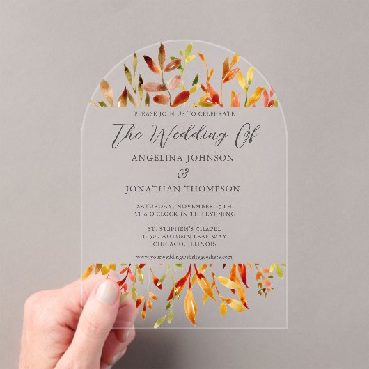 Herfst Waterverf verlaat chique herfst bruiloft Acryl Uitnodigingen (Insitu (Draagbaar))