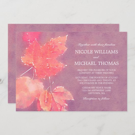 Herfst Waterverf verlaat huwelijksuitnodigingen Kaart (Voorkant / Achterkant)