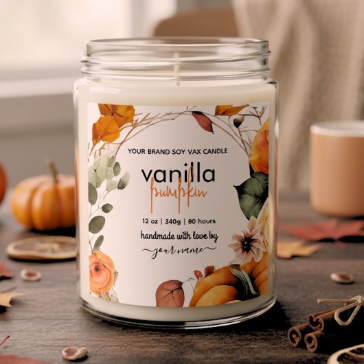 Herfst Waterverf Verlaat Pumpkin Candle Jar Label