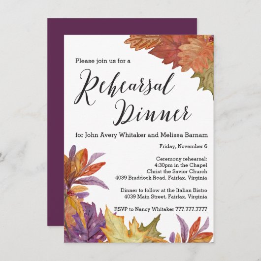 Herfst Waterverf verlaat repetitie diner Kaart (Voorkant / Achterkant)