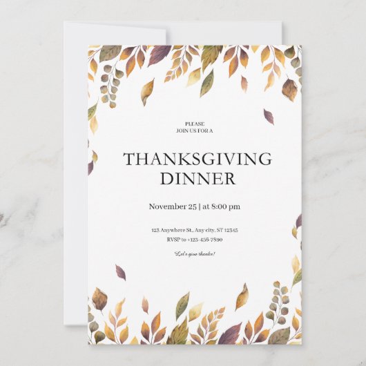 Herfst Waterverf verlaat Thanksgiving Kaart (Voorkant)