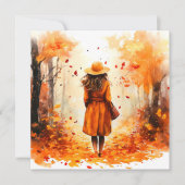 Herfst Waterverf Vreedzaam Meisje Wandelen (Voorkant)