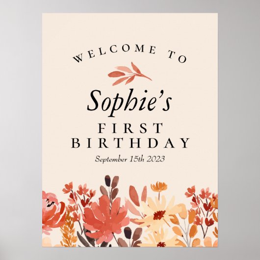 Herfst Waterverf Wilde bloem Birthday Welkomstteke Poster (Voorkant)