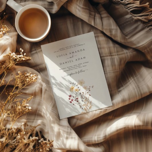 Herfst Waterverf Wildflowers met foto bruiloft Kaart