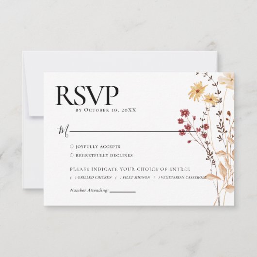 Herfst Waterverf Wildflowers Wedding RSVP Kaartje (Achterkant)