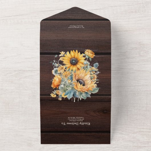 Herfst Waterverf Zonnebloem Bruiloft All In One Uitnodiging (Buitenkant)