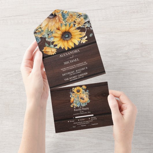Herfst Waterverf Zonnebloem Bruiloft All In One Uitnodiging (Afscheurbaar)