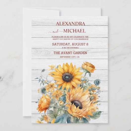 Herfst Waterverf Zonnebloem Bruiloft Kaart (Voorkant)