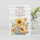 Herfst Waterverf Zonnebloem Bruiloft Kaart (Staand voorkant)