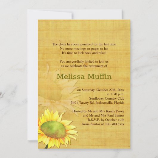 Herfst Waterverf Zonnebloem Retirement Party Kaart (Achterkant)