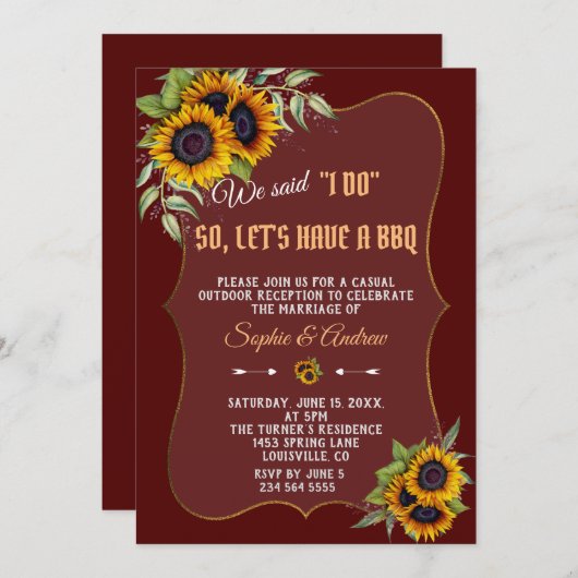 Herfst Waterverf Zonnebloemen Bourgogne I DO BBQ Kaart (Voorkant / Achterkant)