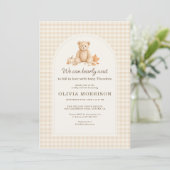 Herfst We Can Bearly Wait Gingham Baby Shower Kaart (Staand voorkant)