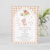 Herfst We Can Bearly Wait Gingham Baby Shower Kaart (Staand voorkant)