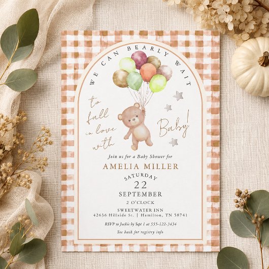 Herfst We Can Bearly Wait Gingham Baby Shower Kaart