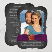 herfst Wedding | Chalkboard, valbladeren, Paars 2 Kaart (Voorkant / Achterkant)
