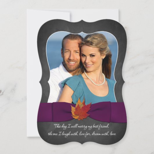 herfst Wedding | Chalkboard, valbladeren, Paars 2 Kaart (Voorkant)