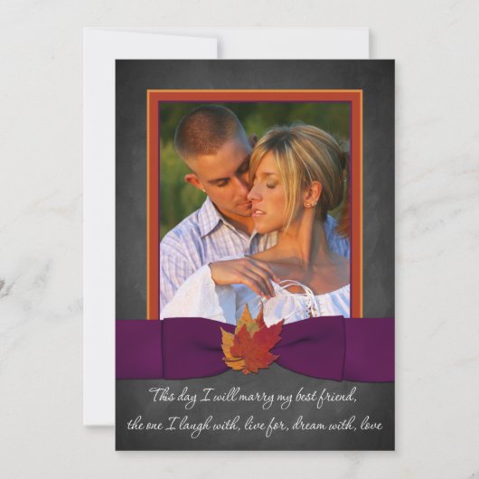 herfst Wedding | Chalkboard, valbladeren | Paars Kaart (Voorkant)