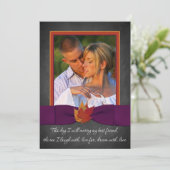 herfst Wedding | Chalkboard, valbladeren | Paars Kaart (Staand voorkant)