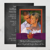 herfst Wedding | Chalkboard, valbladeren | Paars Kaart (Voorkant / Achterkant)