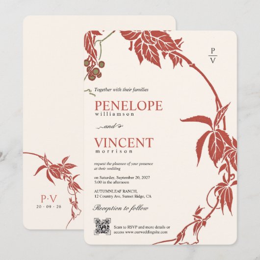 herfst Wedding Kaart (Voorkant / Achterkant)