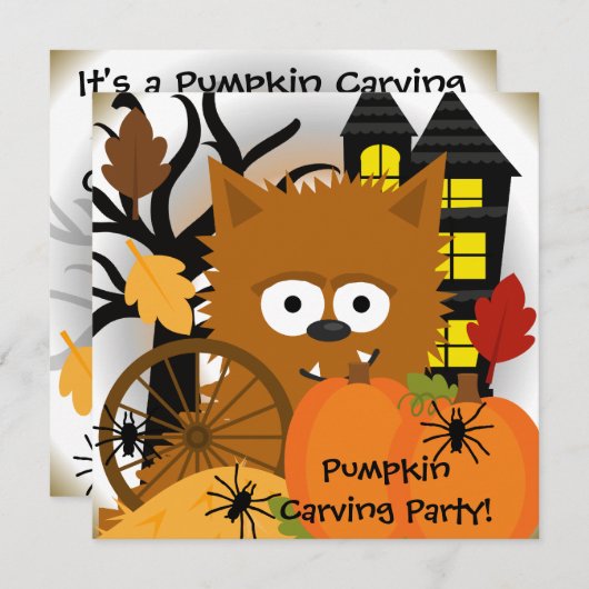 Herfst Weerwolf Halloween Party Uitnodiging (Voorkant / Achterkant)