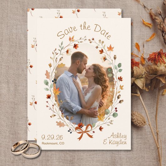 Herfst Weide Bloemige Foto Huwelijk Opslagkaart Save The Date
