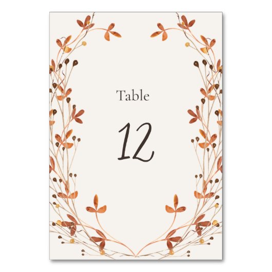 Herfst Weide Bruiloft Tafel Nummerkaart Kaart (Voorkant)