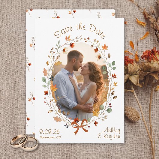 Herfst Weide Krans Foto Huwelijk Opslag Bericht Save The Date