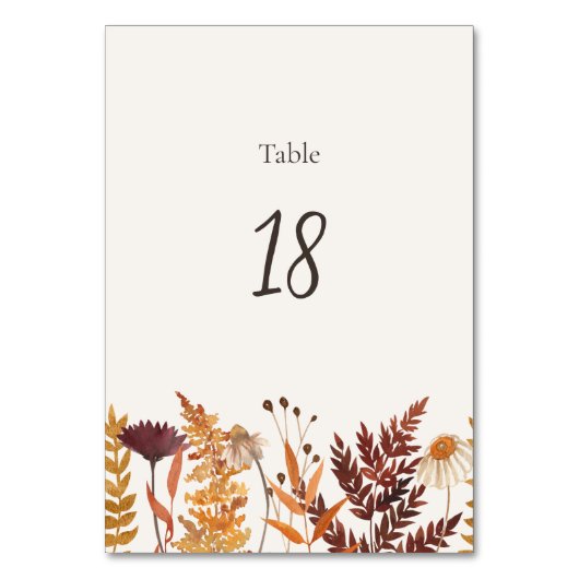 Herfst Weide Onderste Rand Trouwtafel Nummer Kaart (Voorkant)