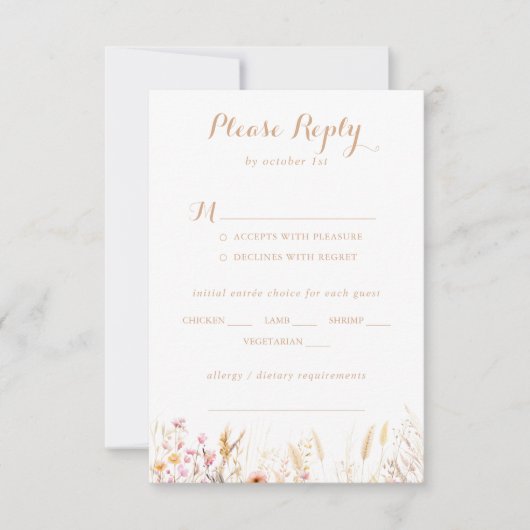 Herfst Weide Wilde Bloemen Trouwmenu Keuze RSVP Kaartje (Voorkant)