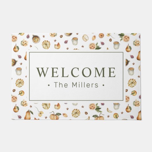Herfst Welkome Waterverf Pumpkins Patroonnamen Deurmat (Voorkant)