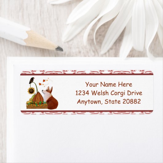 Herfst Welsh Corgi met Pompoen Etiket (Insitu)